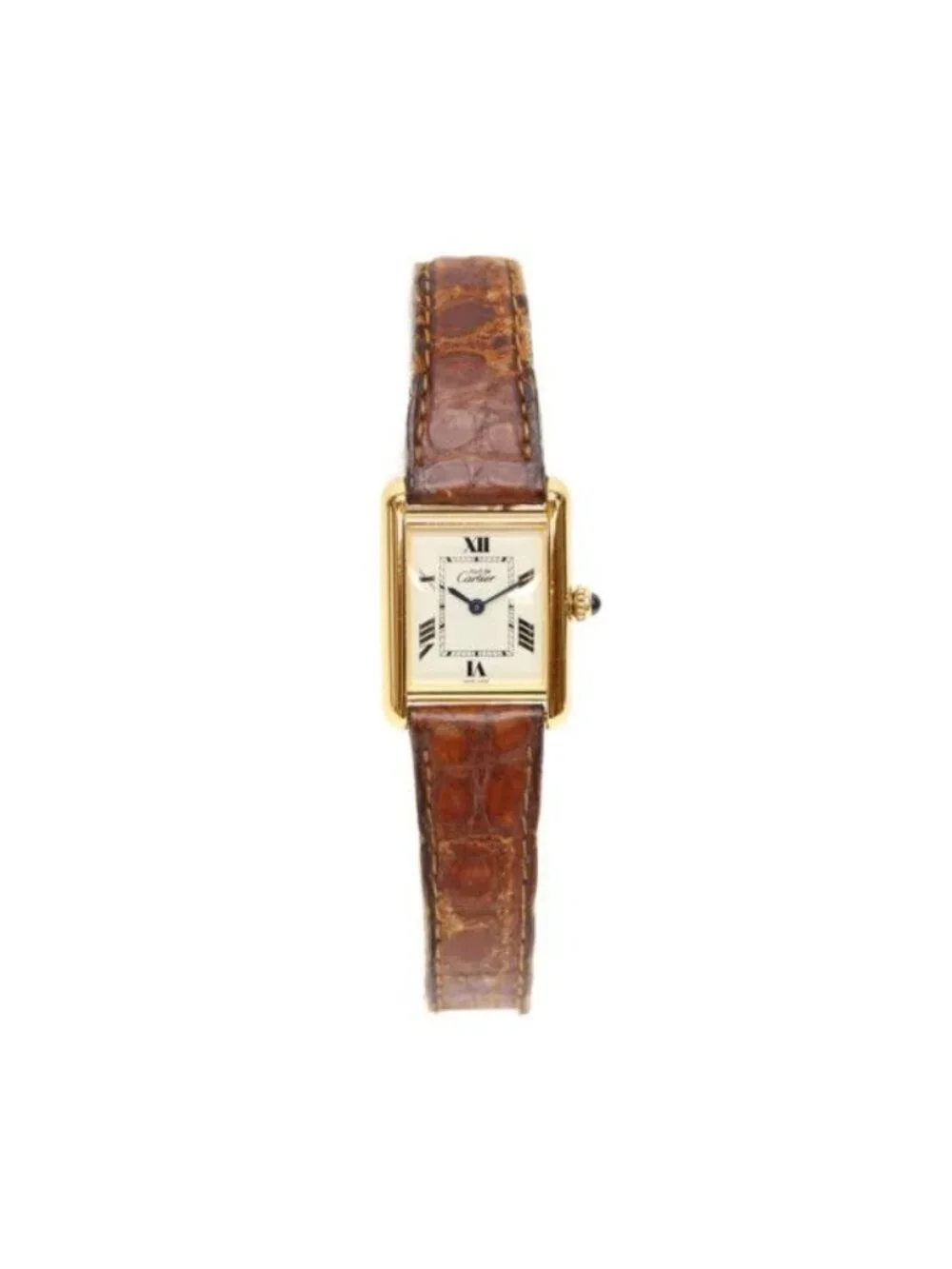 Cartier Must Tank Vermeil SM Rear Era Flying Roman Ivory Dial Quartz Leather
